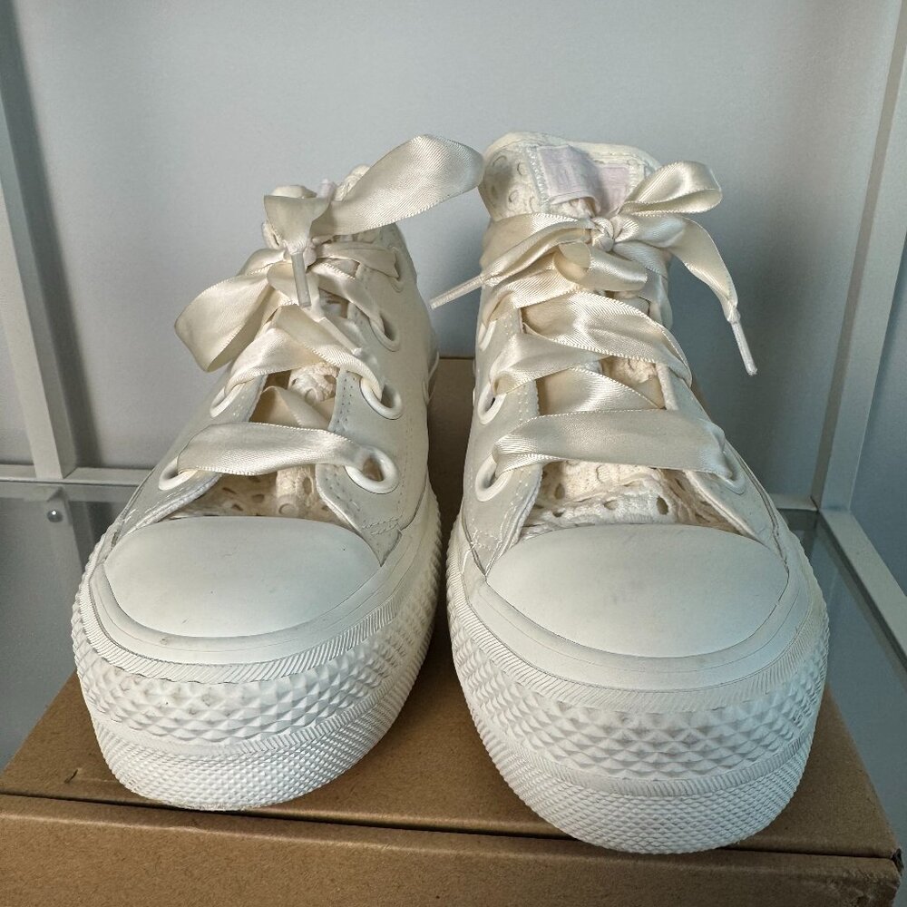 Converse All Star Cream Sneaker with Eyelet Lace Tongue and Satin Ribbon Laces